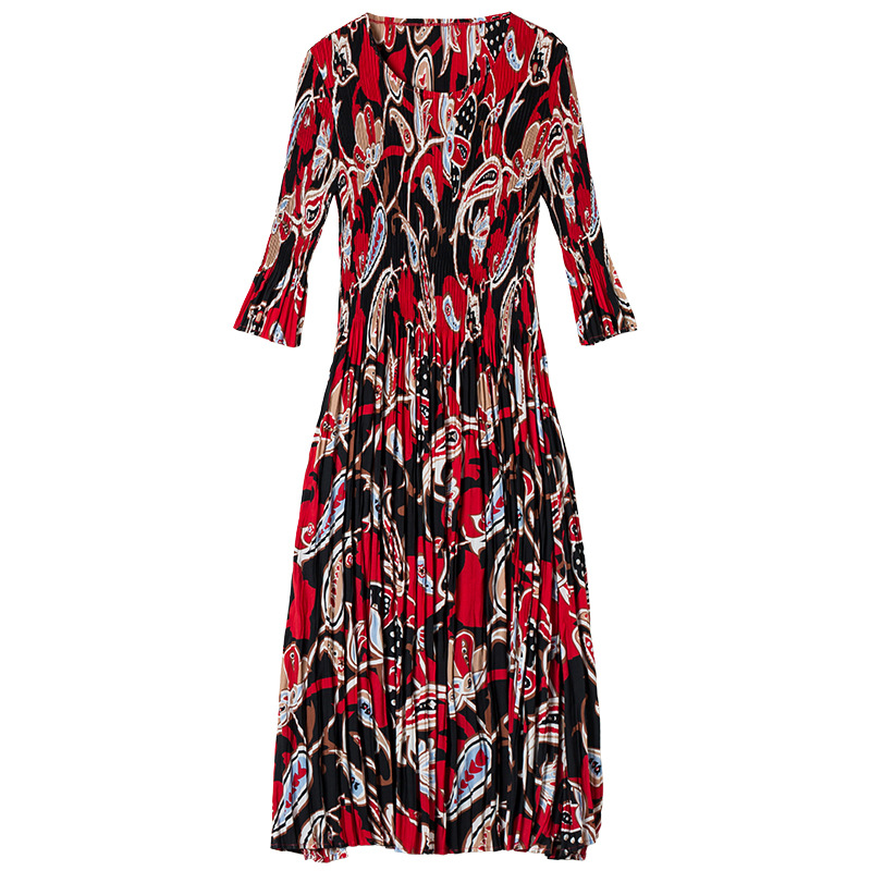 Spring Women Pleated Fashion New Print Tidal Lady Elegant Dress
