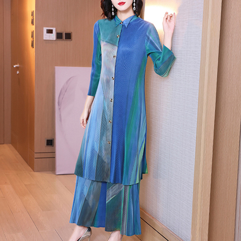 Lady's Pleated Fashion Casual Suit 2021 Spring Dress New Women's Loose Plus Size Two Piece Set