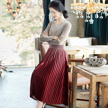Gold Velvet Slim Size Dress New Fashion Fashion And Gradual Change Pleated Dress In Early Spring 2020