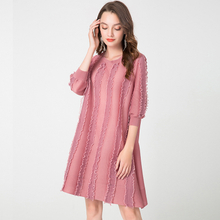 Mesh Ear Women Pleated Bar Wood Ear Mesh 7-sleeve Static Color Dress