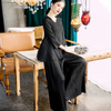 Spring Women Pleated Tops Shirts Trousers Two Pieces Clothing Sets Loose Big Size Suits