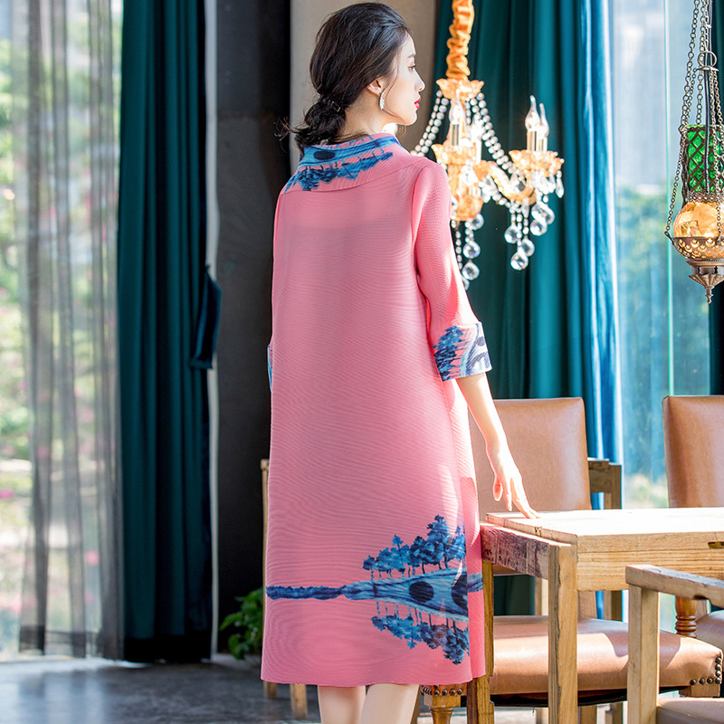 Spring 2020 Large Size Face Print Style Dress New Women's Loose Air Pleated A-line Dress