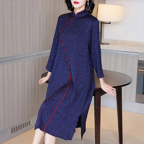 Middle-aged Mother Cheongsam Improved Dress Spring Dress 2021 New Women's Loose Pleated Dress