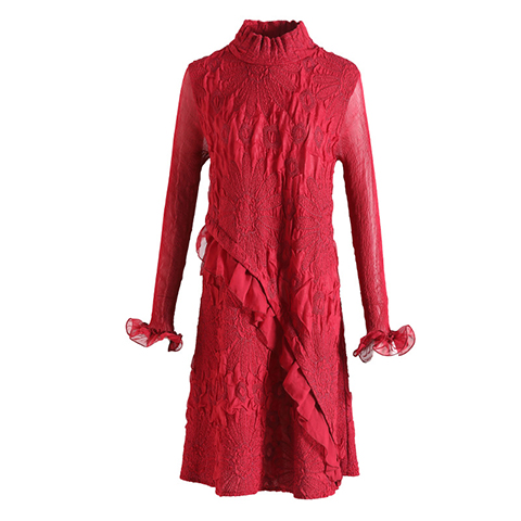 Long Sleeve Red Dress Autumn Winter 2020 New Women's Loose Pleated Dress