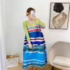 Pleated Print Dress 2021 Summer New Loose Large Split Pleated Dress
