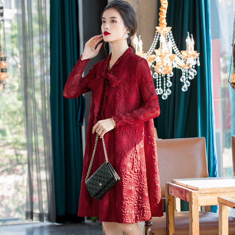 Embroidered Large Dress New Women's Scarf Collar Loose Dress In Early Spring 2020