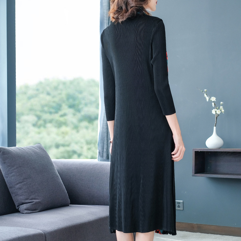 Winter Autumn Women Pleated Fashion New Dress Print Loose Big Size Dress