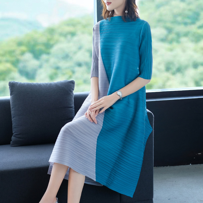 New Arrival Autumn Women Pleated Dress Patchwork Fashion Tidal Loose Big Size Dress