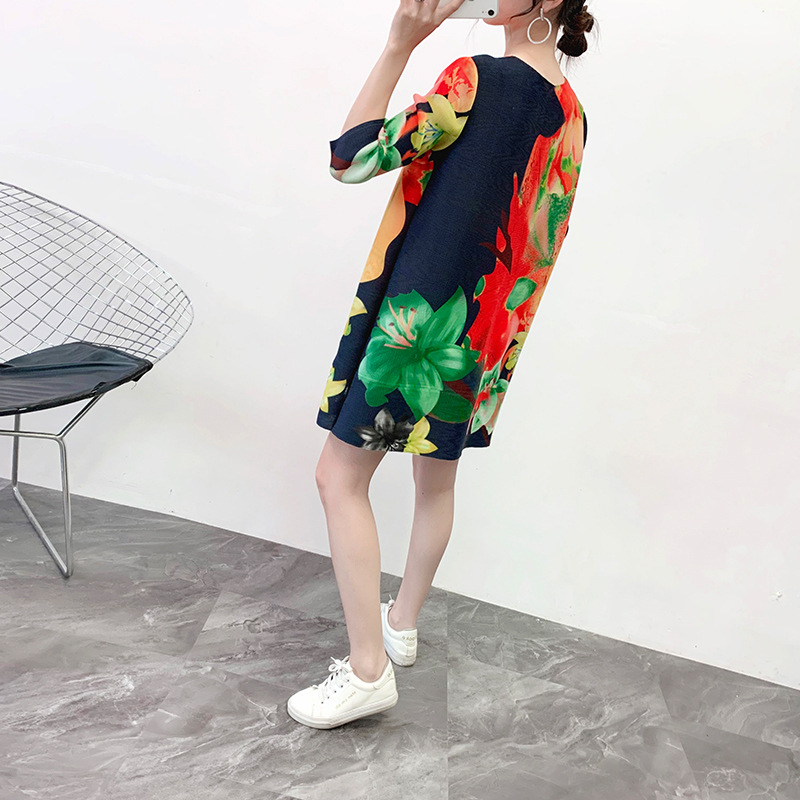 Women Fashion Print Loose Large Pleated Dress New Dress In Spring 2020