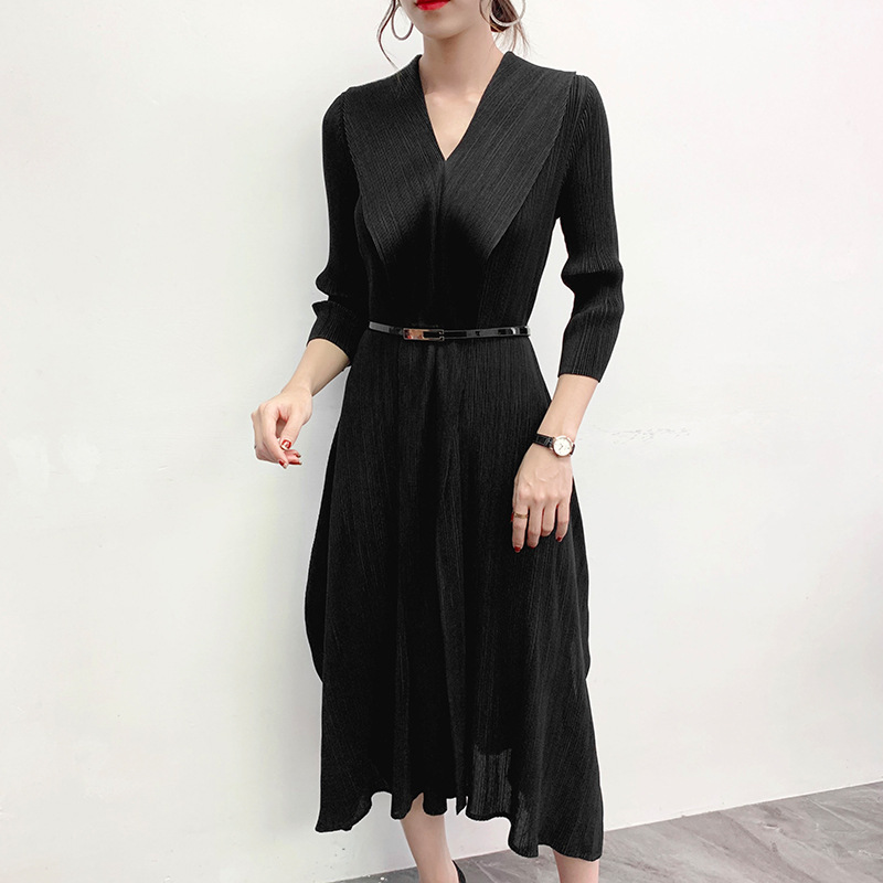 Women Pleated Dress Large Autumn High End Belly Covering Long Dress