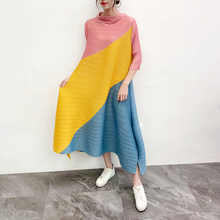 Pleated Dress Spring Summer 2020 New Color Block Pleated Long Loose Large Size Dress