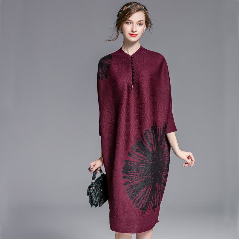 Autumn Women Pleated Fashion New Lady Loose Big Size Tidal One Piece Lady Dress