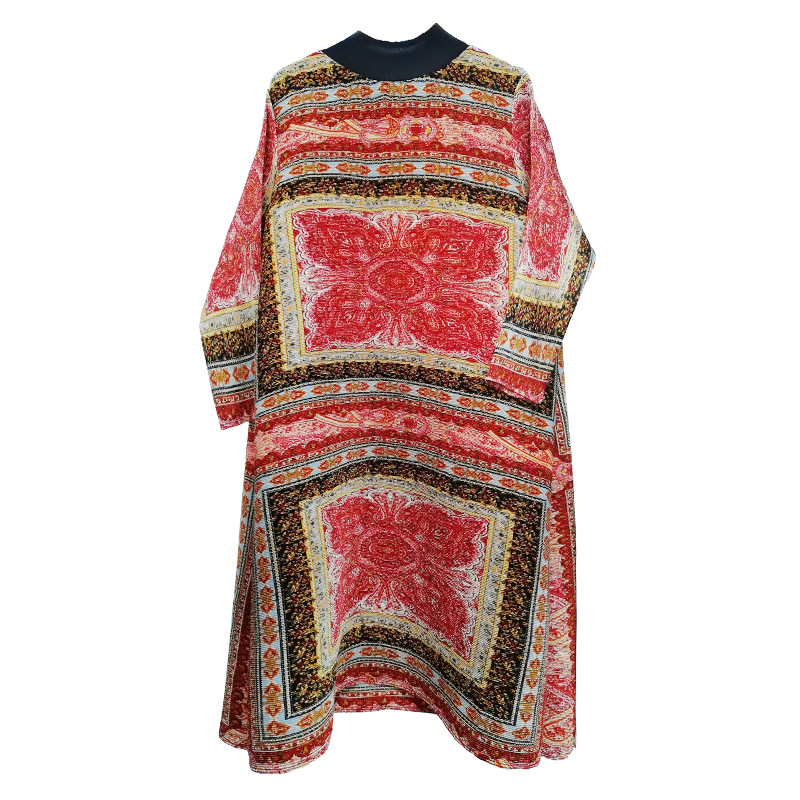 Autumn Women Pleated New Dress Retro Floral Loose Big Size Dress