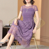 Lace Stitched Dress Summer New Women's Wear Round Collar Short Sleeve Pleated Tidal Dresses