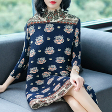 Women Fashion Pleats Printed Dress Spring New Women's Big Size Dresses