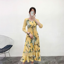 Pleated 2019 New French Style Printed Women Pleated Dress