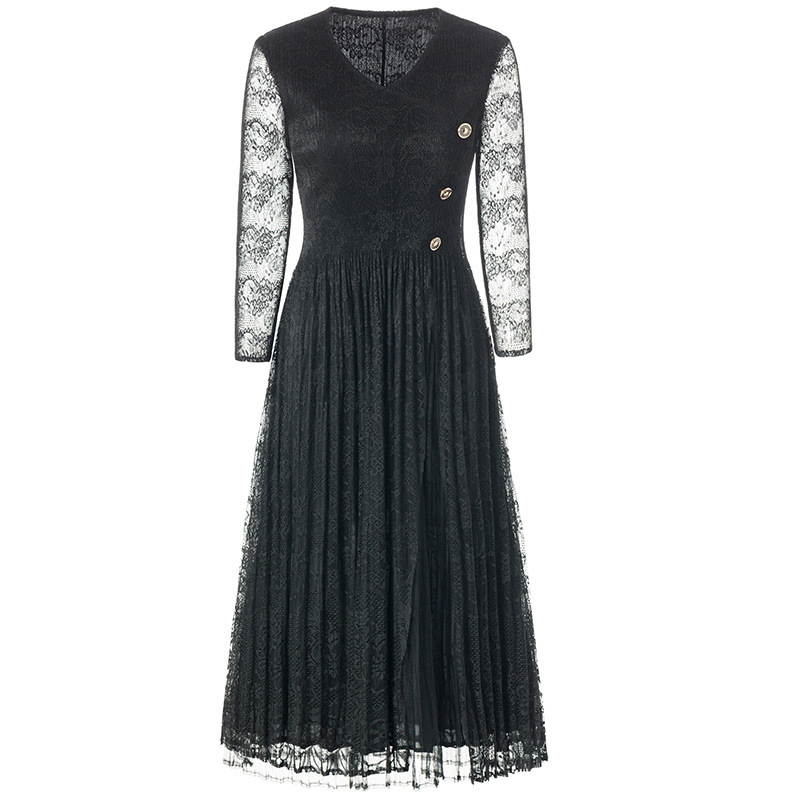 Lace Large Pleated Dress 2020 Spring New Slim Pleated Dress