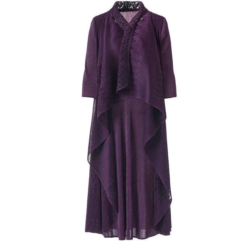 2020 New Women's Loose Pleated Dress Fake Two Pieces Embroidery Large Pleated Dress