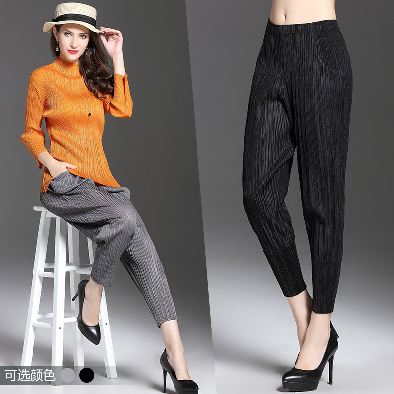 Spring Autumn Women Pleated Fashion New Solid Color Loose Pencil Trousers Pants