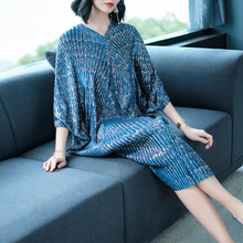Women Pleated Print Fashion New Solid Color Loose Big Size Lady High Quality One Piece Dress