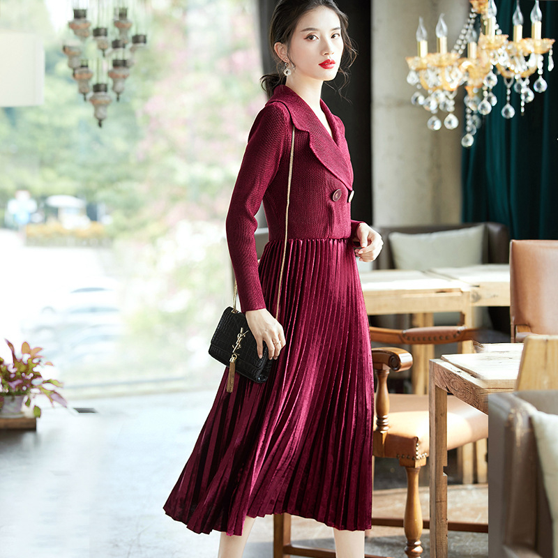 Autumn Women Large Pleated Velvet Dress In Early Spring 2020
