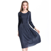 The New Vertical Pleated Lace Slim Fashion Vintage A-line Knee-length O-neck Spring Women's Dress