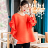 Spring 2020 New Versatile T-shirt Fashion Petal Sleeve Large Women Pleated Tops