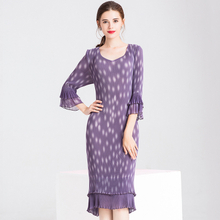 Spring Women Pleated Print Lady Elegant High End Fashion New Dress