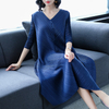 Women Pleated Solid Color Loose Big Size Lady Elegant Tidal Dress