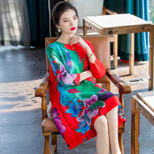 Spring New Women Large Pleated Fashion Dress 2020 Printed Big Size Dress