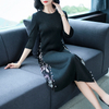 Women Pleated Fashion New Print Lady Elegant Loose Big Size High Quality Elastic Long Dress