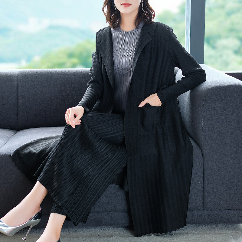 Winter Autumn Women Pleated Long Coat Loose Big Size Jacket