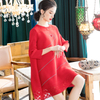 Red Large Beaded Embroidered Dress 2020 Spring New Relaxed Belly Covering Dress
