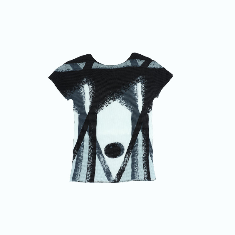 Women Printed T-shirt Women's New Summer Pleated Bottomed Short Sleeve Tops