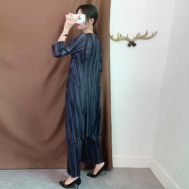 Winter Autumn Women Pleated Sets Fashion New Tidal Tops Trousers Two Pieces Clothing Sets