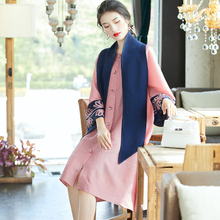 Women Pleated Embroidered Beaded Large Dress Early Spring 2020 Loose With Scarf Dress