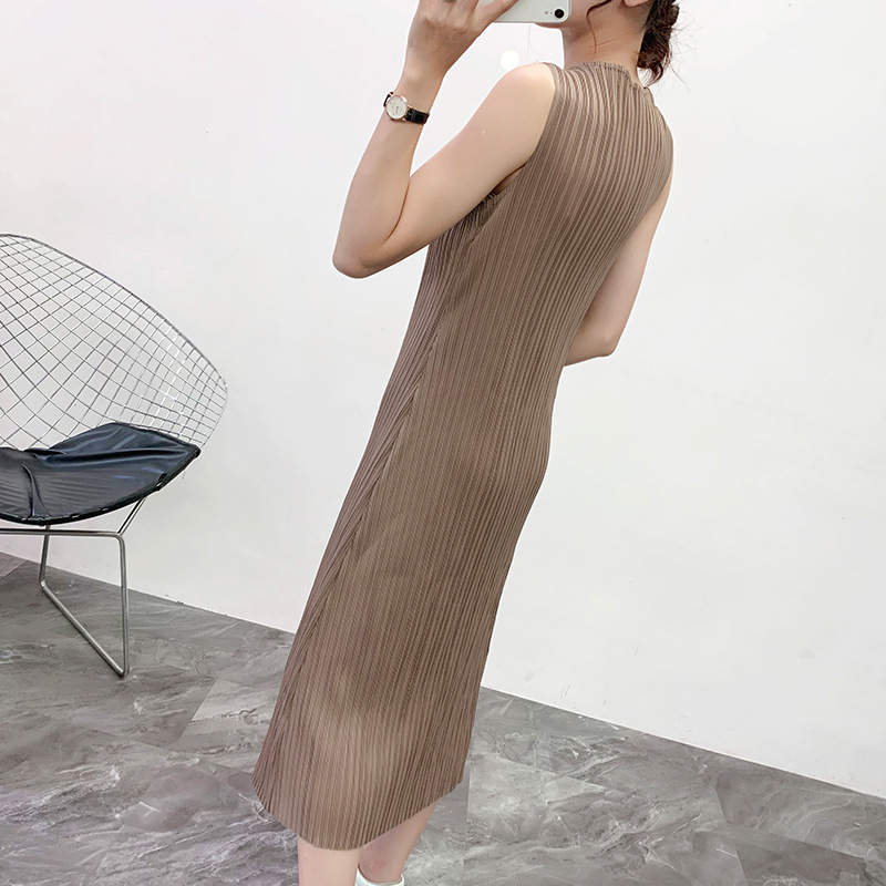 Women Pleated Basic Pleated Dress 2019 New Patchwork Contrast Bottom Dress