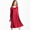 Autumn Women Crinkled Embroidery High Quality Solid Color Long Sleeves Evening Long Dress