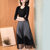 Spring Summer Mesh Stitching Big Size Dress New Fashion Pleated Lady Elegant Dresses