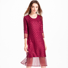 Women Pleated Fashion New Crinkeld Solid Color Lace Lady Elegant Dress