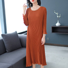 Women Autumn Pleated Solid Color Fashion New Lady Elegant Loose Free Size Dress
