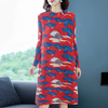 New Arrival Women Pleated Autumn Winter Printing Lady Loose Fashion Knee-length O-neck Dress