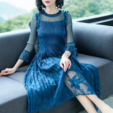 Autumn Women Dress Pleated Fashion Lace Lady Elegant Loose Popular Dresses