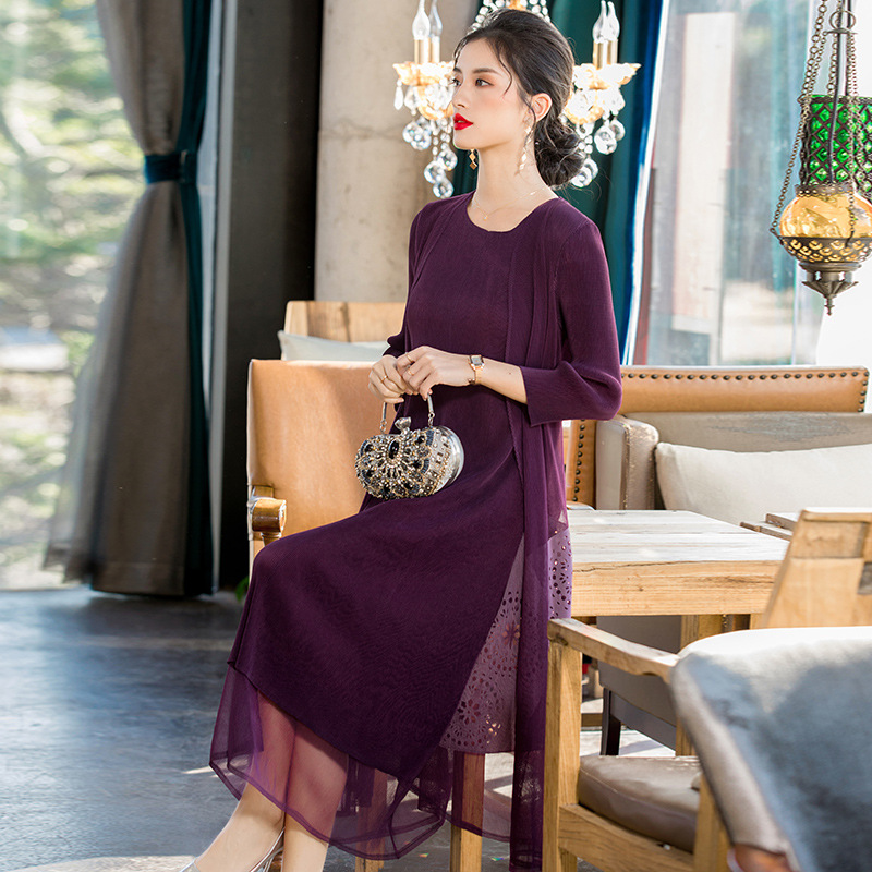 2020 Spring New Casual Loose Fake Two Piece Pleated Large Dress