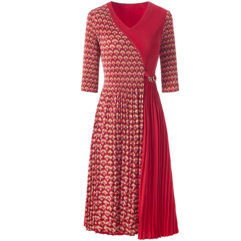 Women Spring 2020 New Foreign Style Printed Large Pleated Dress