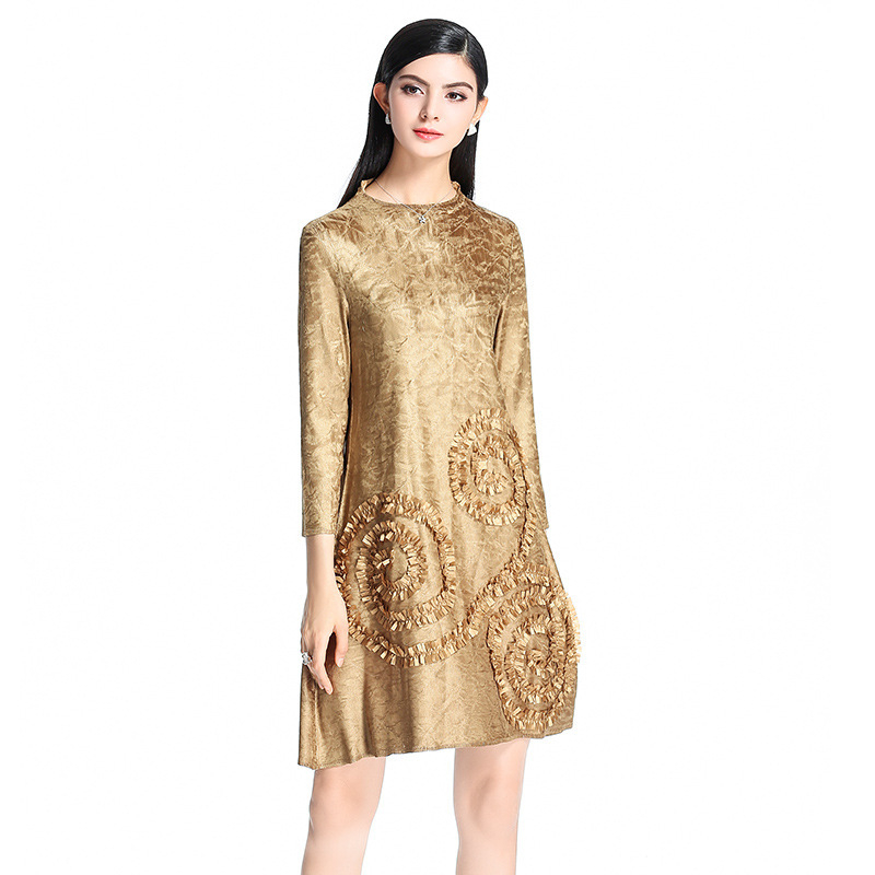 Europe Cutting Flower Slim Dress Fashion Spring Fold Dress