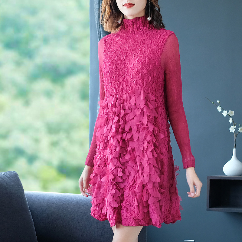 Winter Women Pleated Fashion New Tidal Lace High Quality Popular Big Size Dress
