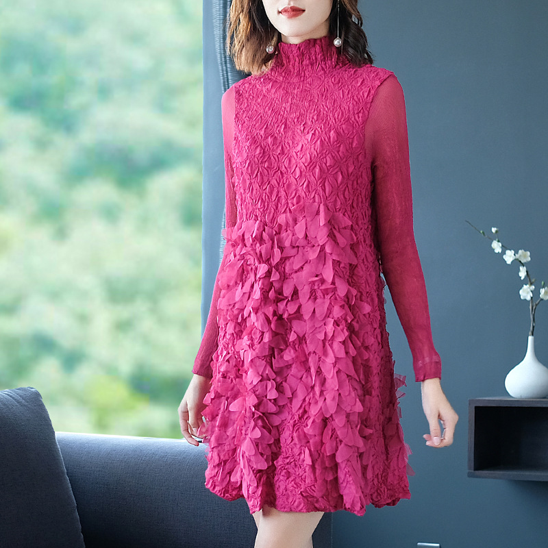 Winter Women Pleated Fashion New Tidal Lace High Quality Popular Big Size Dress