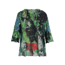 Pleated T-shirt Women's New Summer Round Neck Ruffle Print Short Sleeve Tops