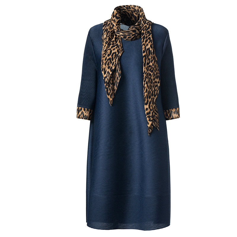 Fashion Pleated Leopard Print Dress Spring New Style Women's Loose Size A-shaped Dresses